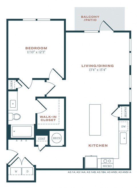 a floor plan of a unit with a bedroom and a living room